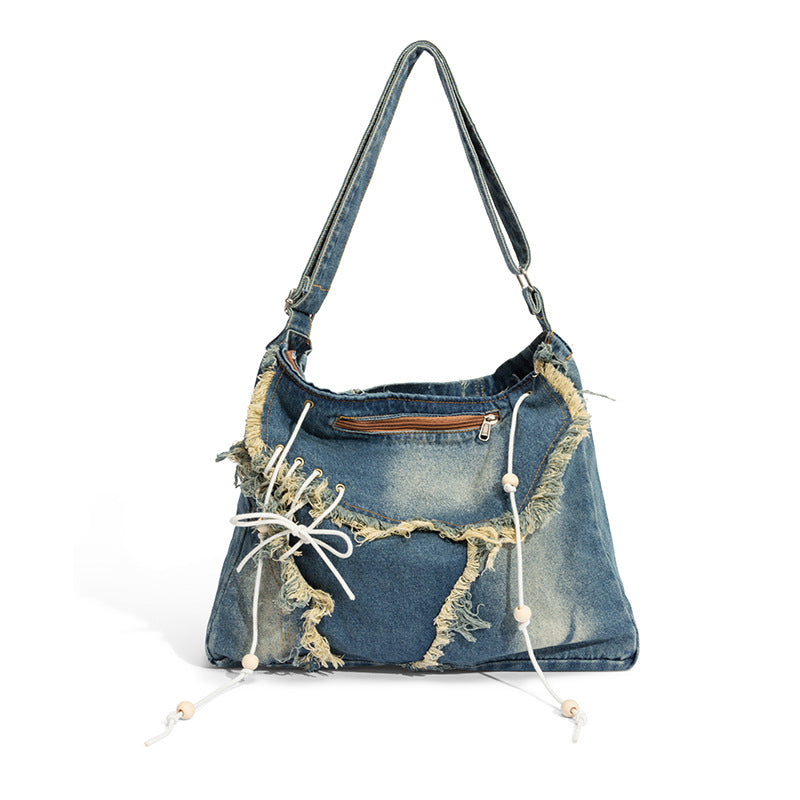 Tassel Canvas Jean Korean Style Large Crossbody Bags