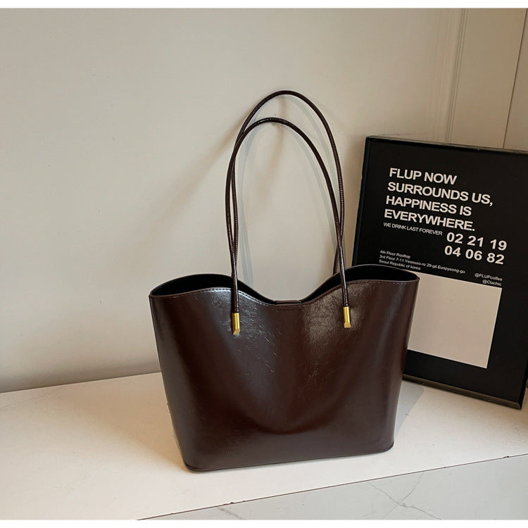 Women's Fashion Texture Solid Color Commute Minimalist Large Shoulder Bags