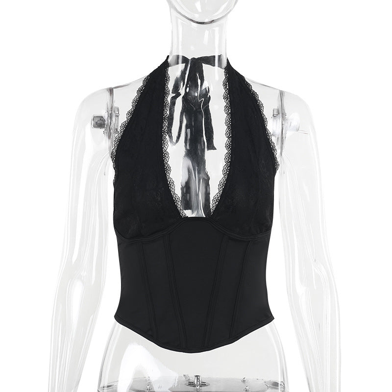 Women's Sexy Deep Black Girdle Hot Tops