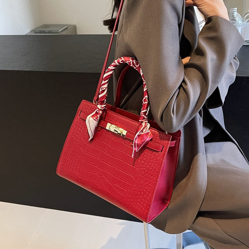 Women's Spring Stone Pattern Solid Color Simple Retro Handbags