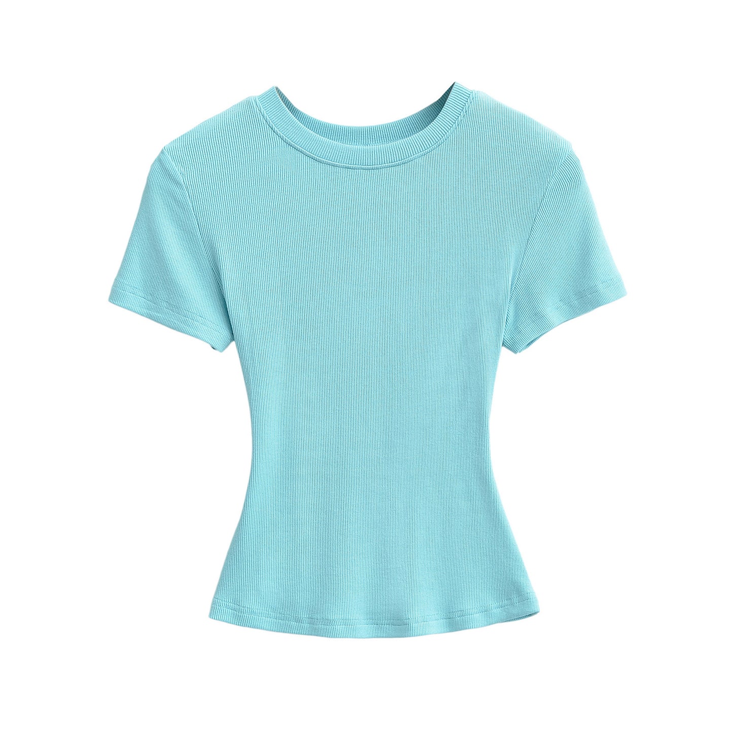 Women's Stretch Round Neck Thread T-shirt Summer High Waist Tight Blouses