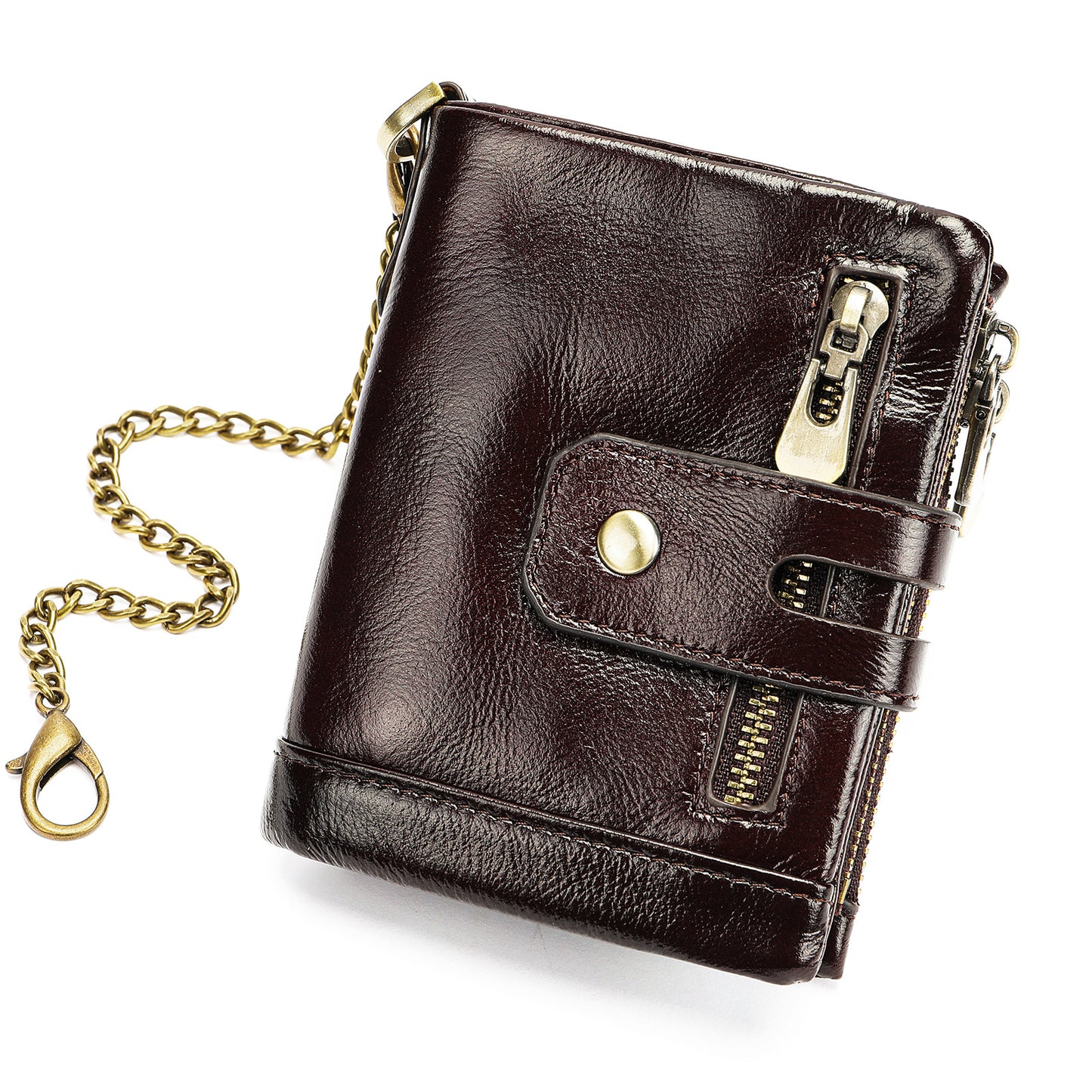 Men's Swiping Multifunctional Zipper Short Chain Genuine Men's Wallets