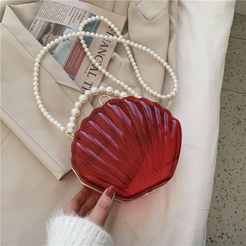Women's Transparent Shell Box Western Style Pearl Shoulder Bags
