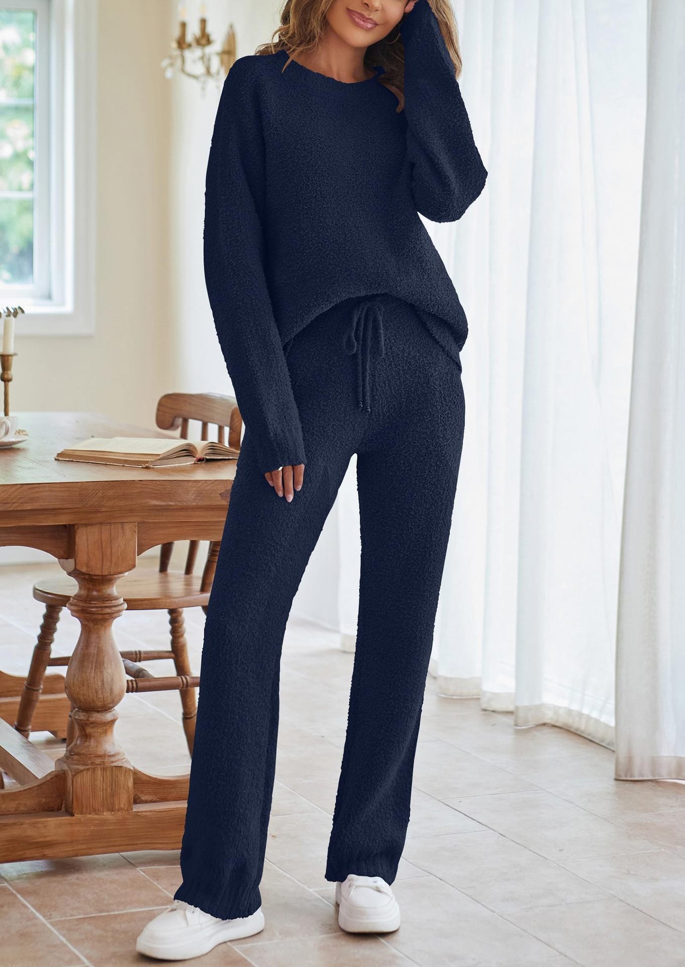 Women's Round Neck Long Sleeve Trousers Thick Suits