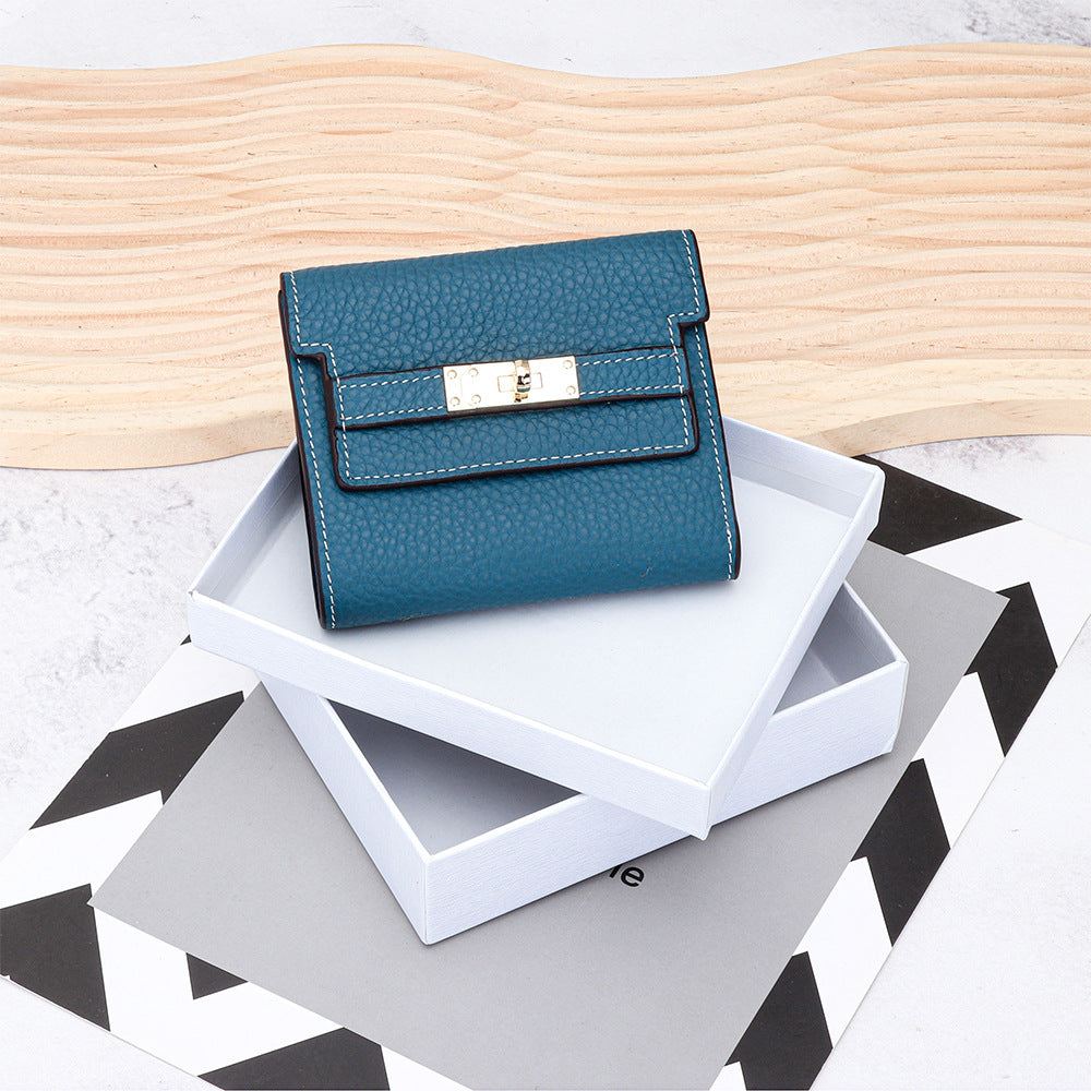 Women's Cowhide Short Fashion Folding Genuine Leather Ladies Wallet