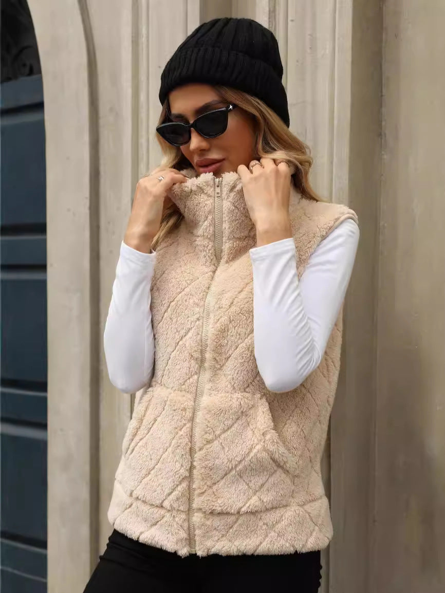 Women's Flash Veet Zipper Loose Diamond Lattice Vests