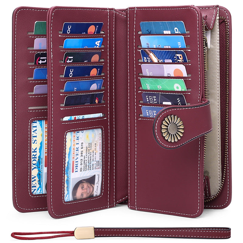 Women's Long Fan Billfold Leather Large Capacity Ladies Wallets