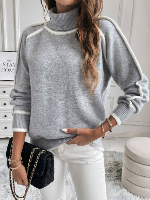 Women's Long-sleeved Pullover Turtleneck Solid Color Loose Sweaters