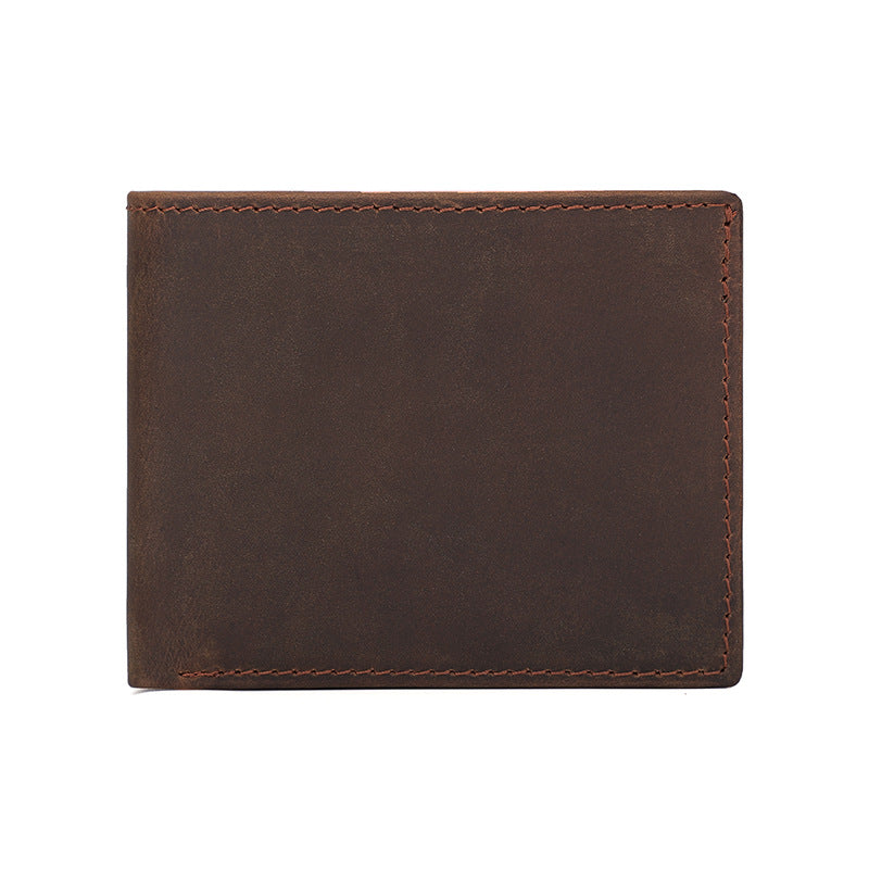 Men's Selected Crazy Horse Leather Short Retro Multiple Slots Men's Wallets