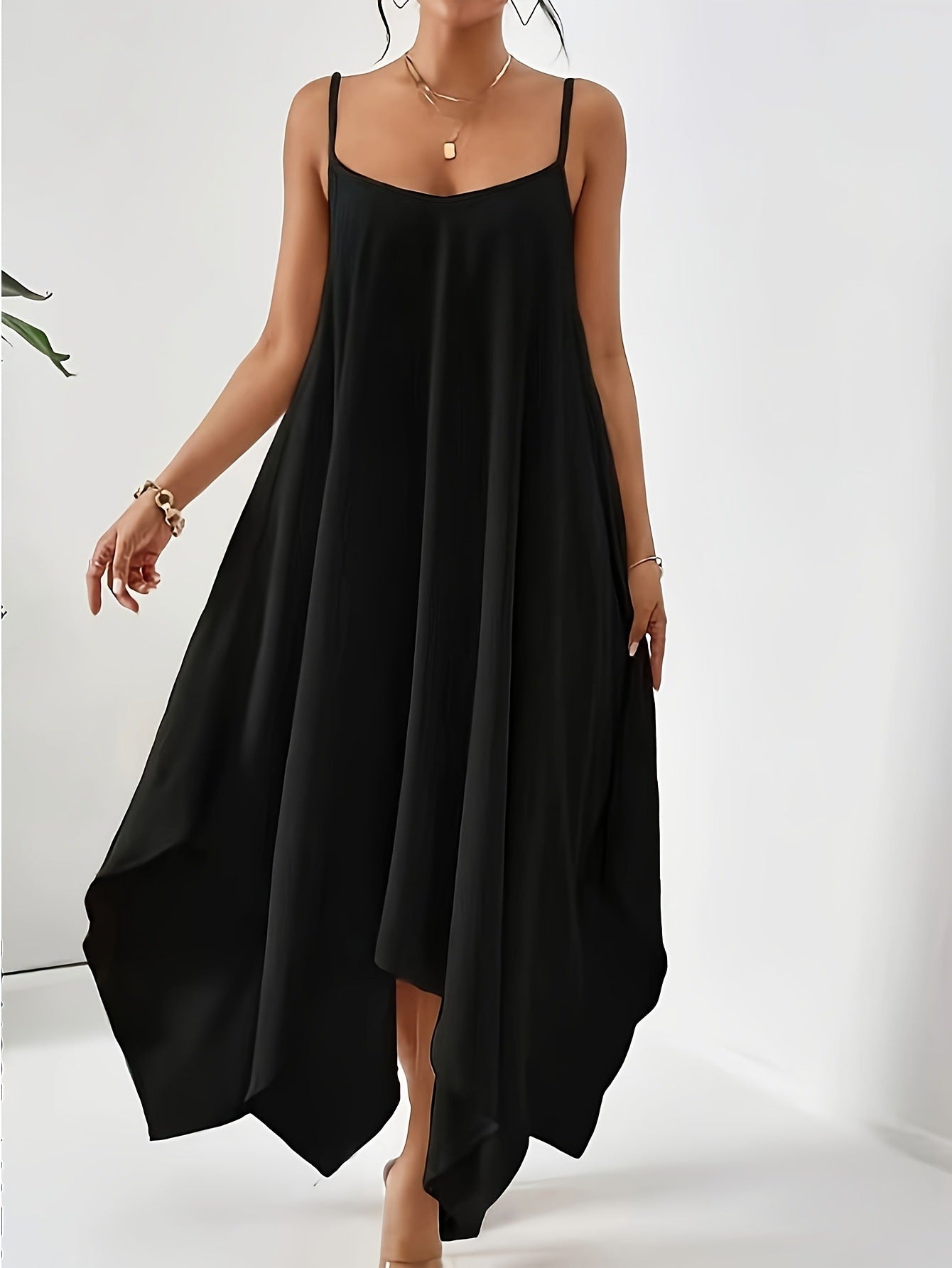 Women's Fashion Solid Color Strap Backless Irregular Sleeveless Dresses