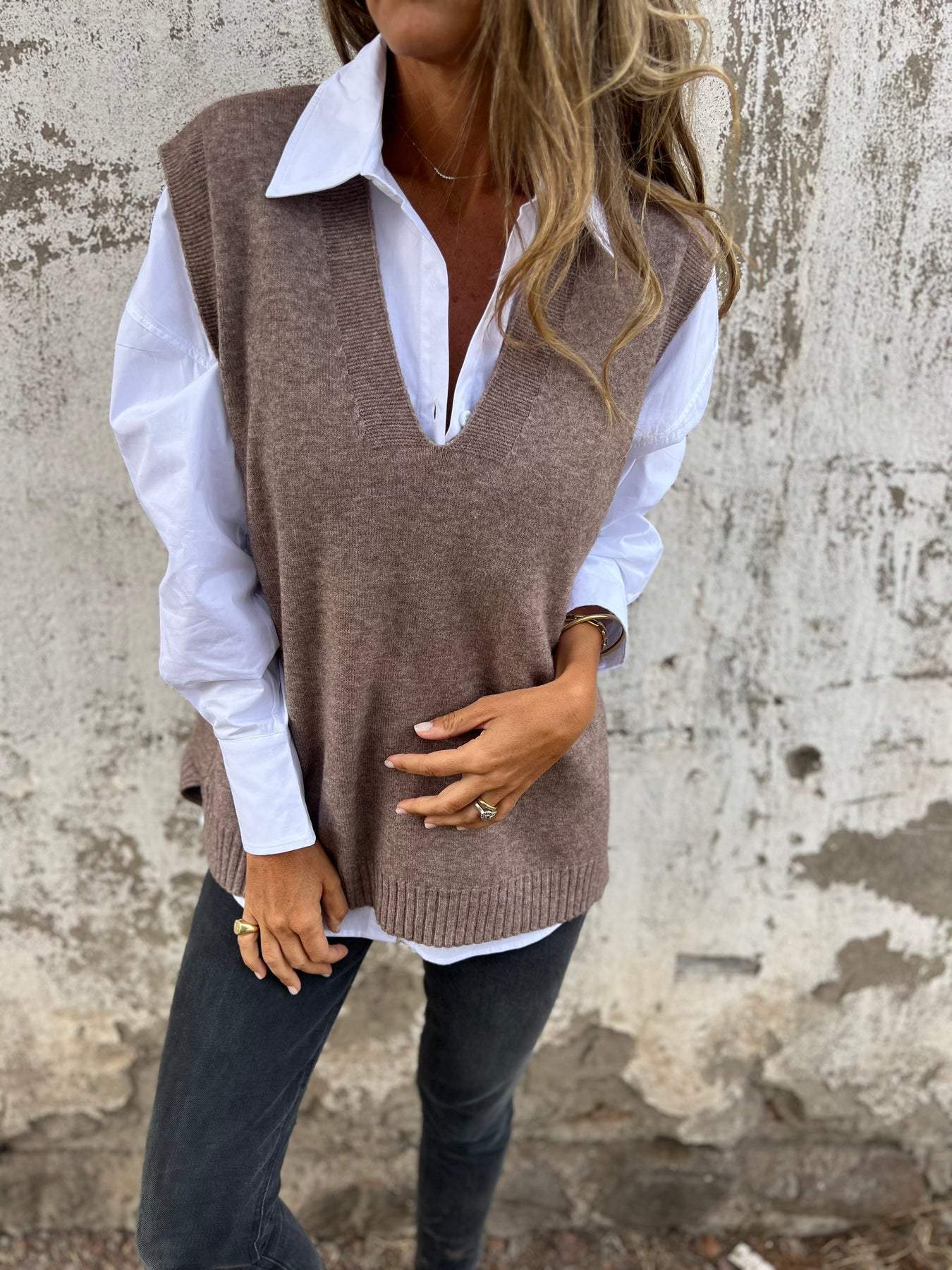 Charming Knitted Solid Color Versatile Basic Vests
