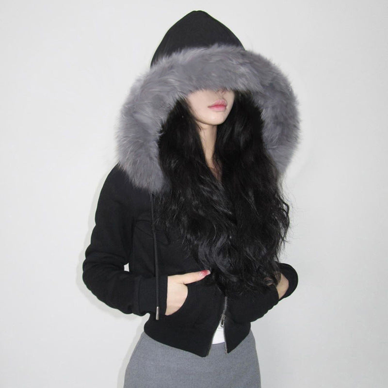 Women's Warm Furry Hooded Tight Waist Slim Sweaters