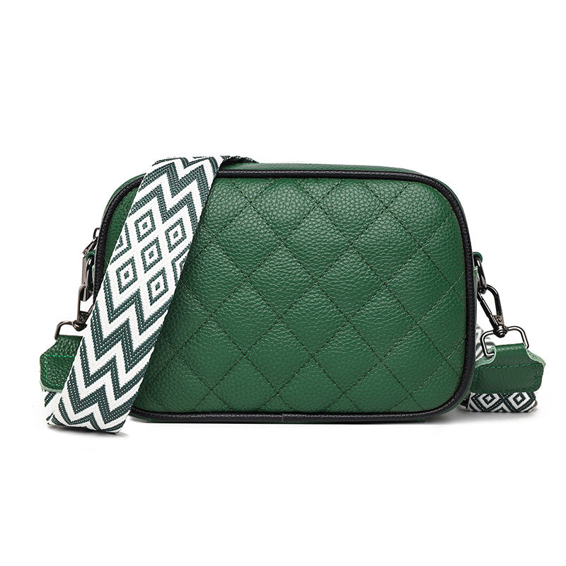 Women's Textured Cowhide Rhombus Wide Strap Leather Crossbody Bags