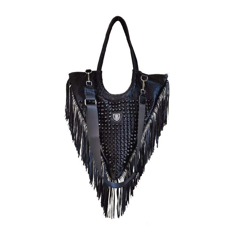 Street Trendy Personality Rivets Tassel Triangle Shoulder Bags
