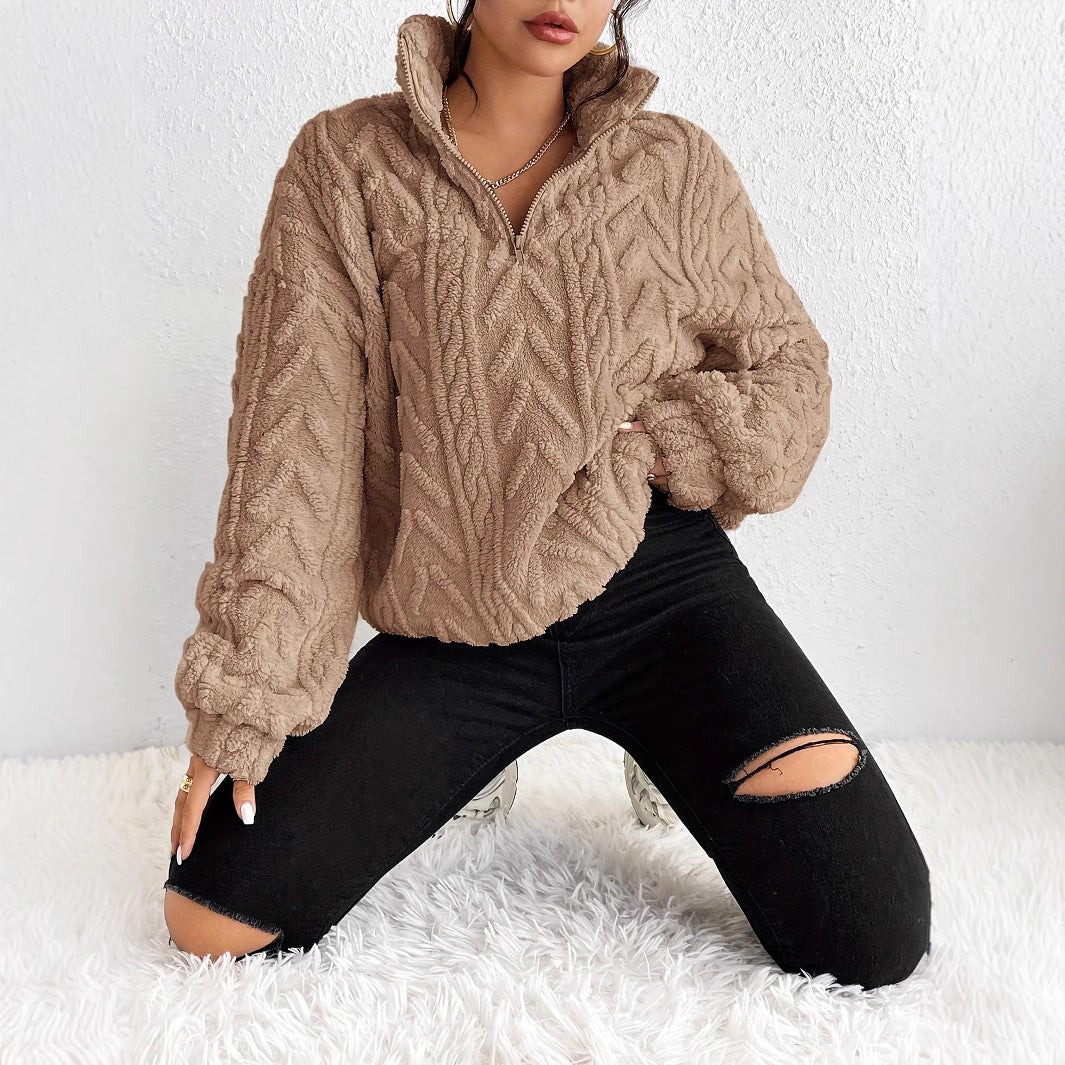 Women's Double-sided Plush Art Casual Zipper Pullover Sweaters