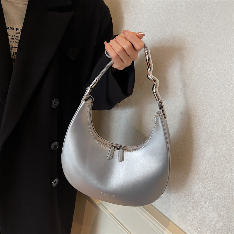 Women's Niche Sier Authentic Leather Tactile Feel Crescent Crossbody Bags