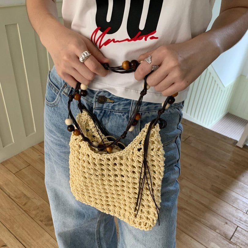 Women's Woven Retro Wooden Bead Tassel With Bags