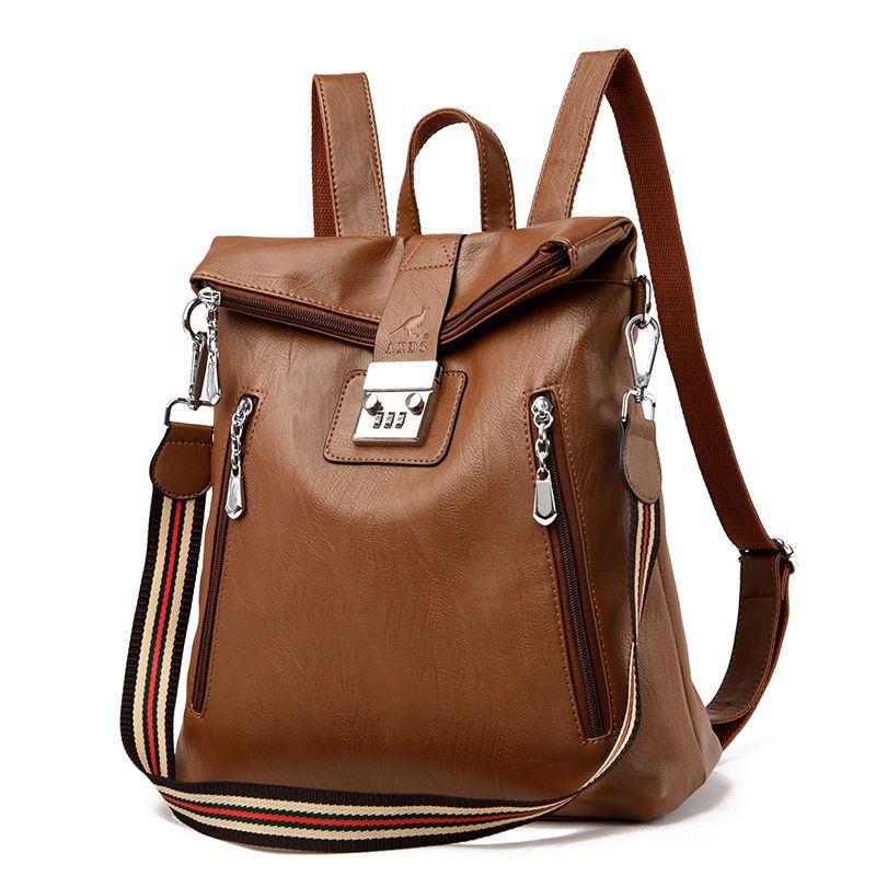 Women's Password Soft Leather Large Capacity Backpacks