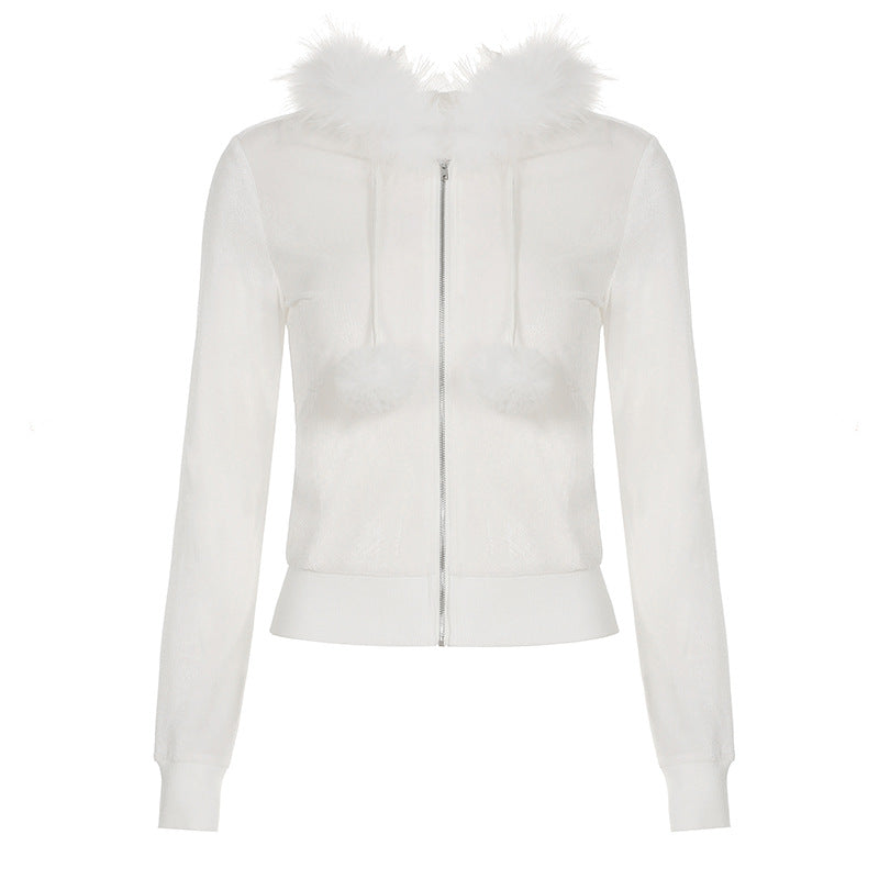 Women's Warm Furry Hooded Tight Waist Slim Sweaters
