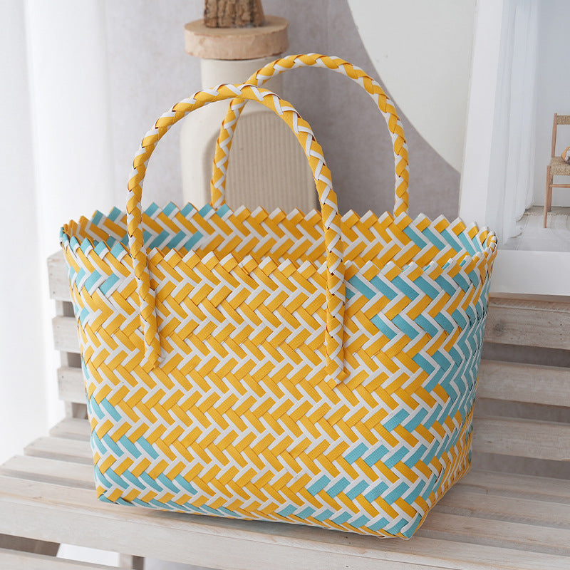 Women's Portable Vegetable Basket Woven Large Capacity Beach Tote Bags