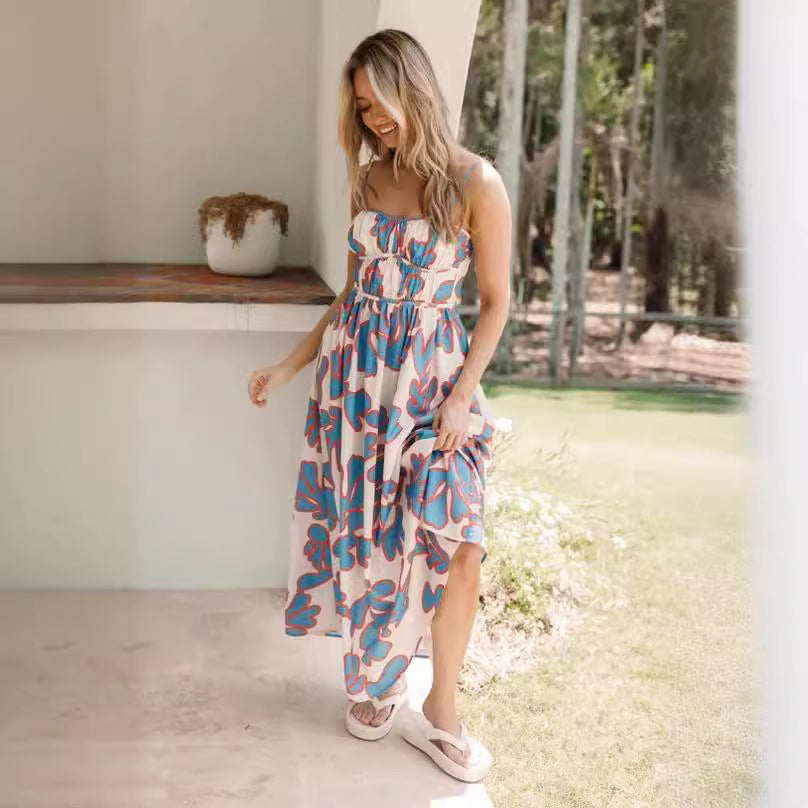 Women's Summer Sexy Backless Floral Slip Dress Dresses