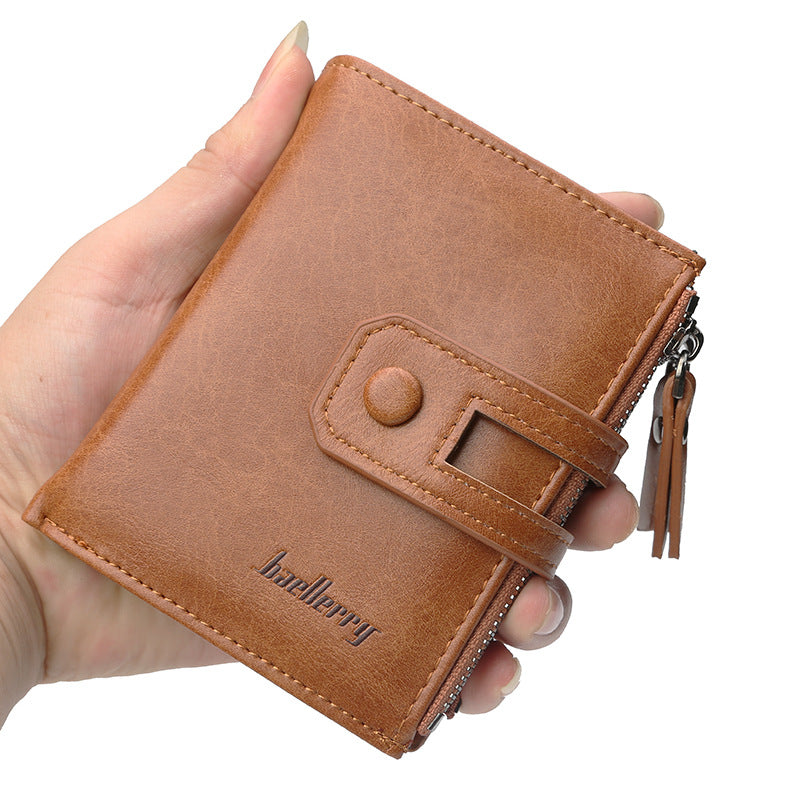 Men's Short Retro Double Zipper Multifunctional Fashion Coin Purses