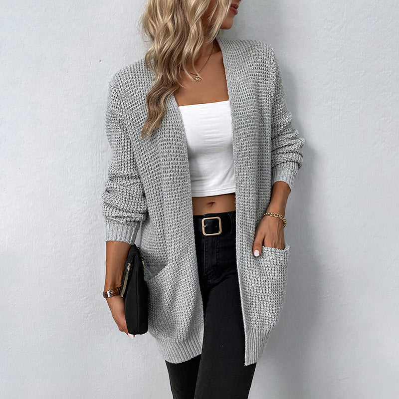 Women's Pretty Knitted Solid Color Pocket Knitwear