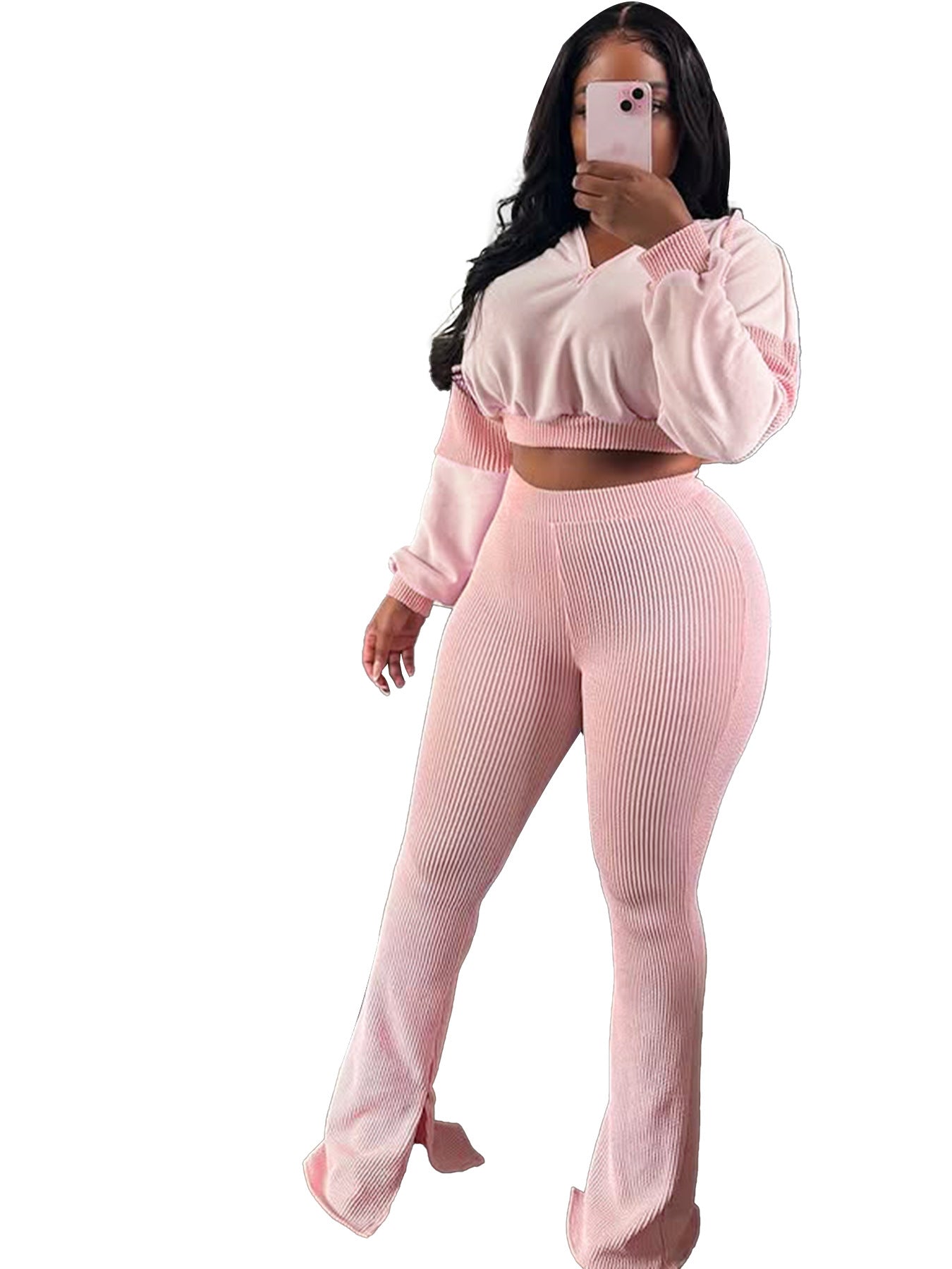 Women's Twist Strip Sweatshirt Stitching Hooded Bell-bottom Suits