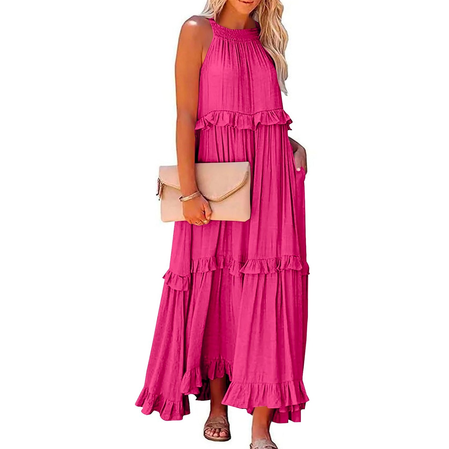 Women's Vacation Style Ruffled Long Dress Wide Dresses