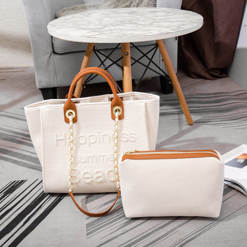 Women's Style Handmade Beads Embroidered Canvas Large Handbags
