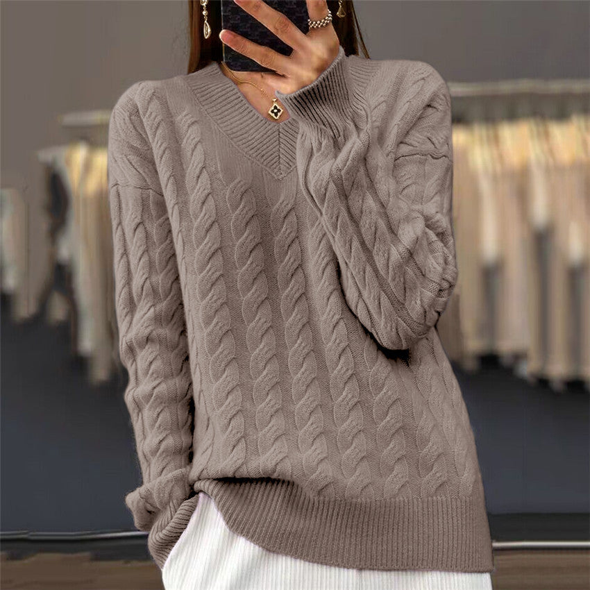 Women's Solid Color Long-sleeved Twisted Pullover Sweaters