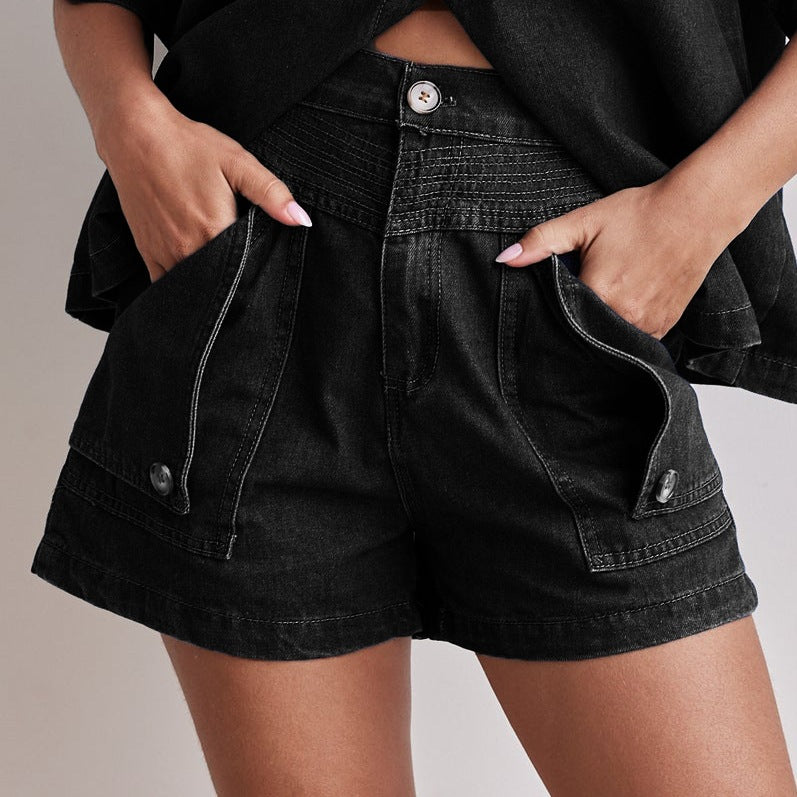 Women's Summer Casual Retro Loose Shirt Denim Suits