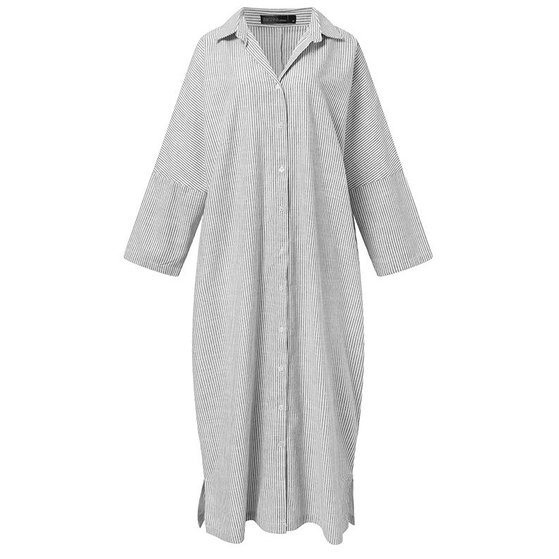 Cotton Linen Stripes Loose Temperament Commuting Dresses