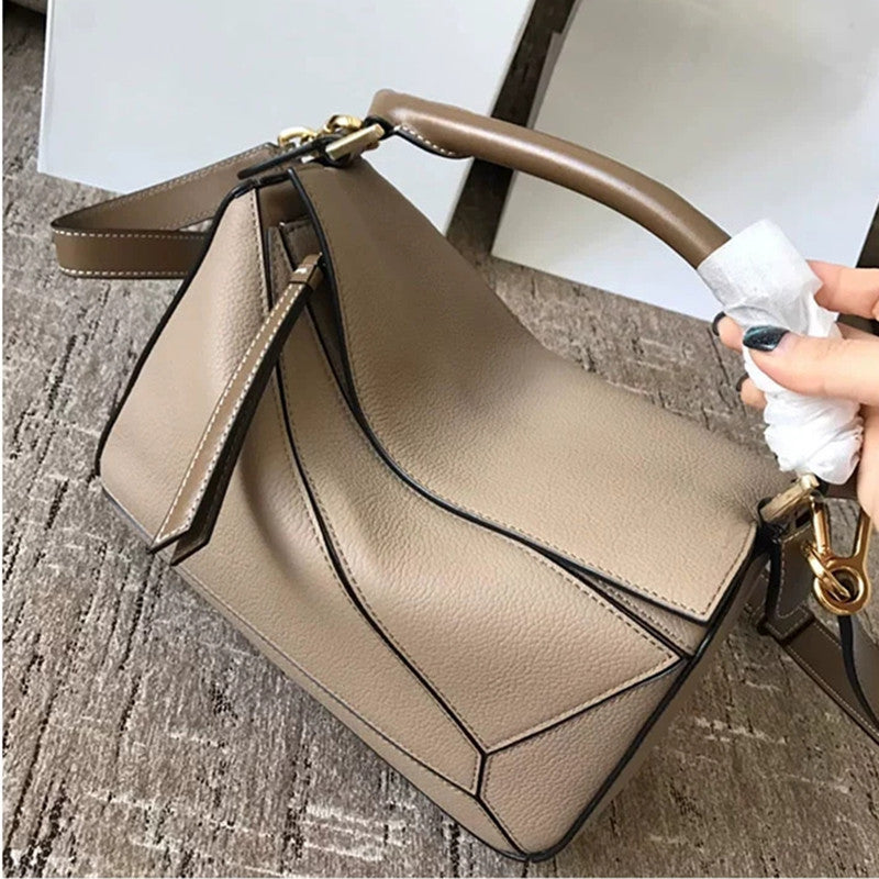 Women's Lychee Pattern Geometric Fashion Portable Leather Shoulder Bags