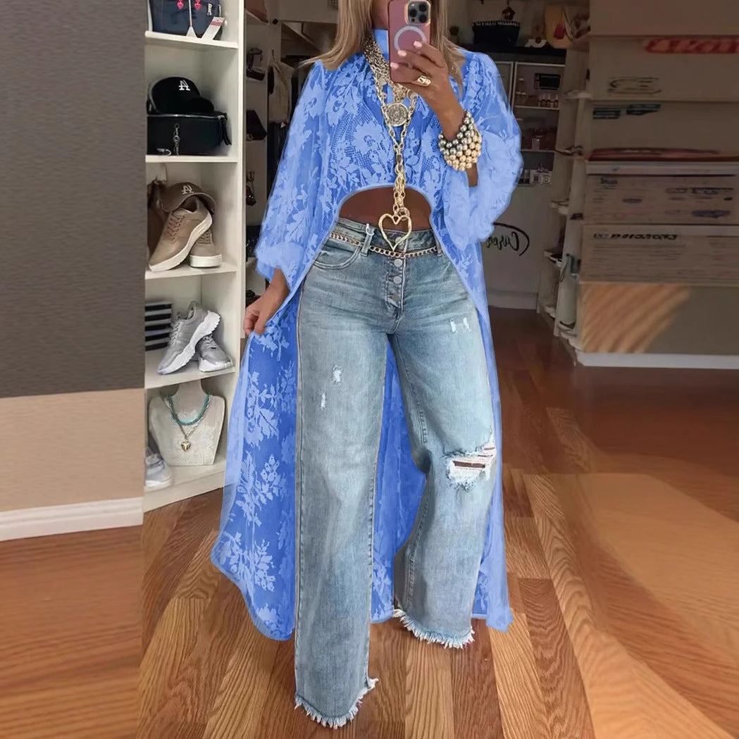 Comfortable Innovative Creative Lace Floral High-low Blouses