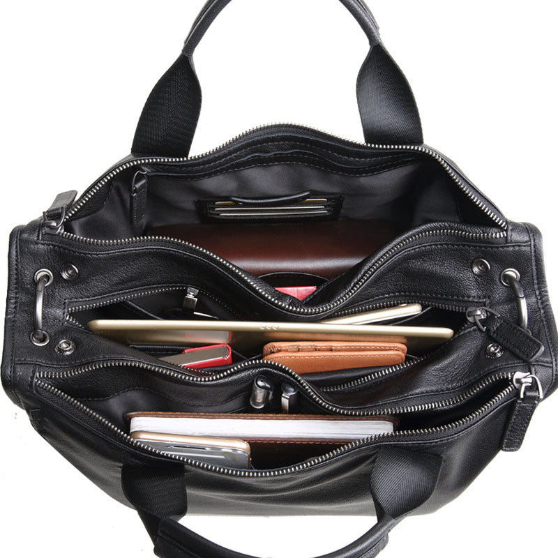 Men's Business Authentic Leather Weave Large Capacity Men's Briefcases