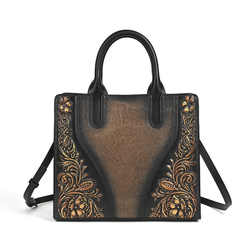 Women's First Layer Cowhide Leather Retro Embossing Women's Handbag