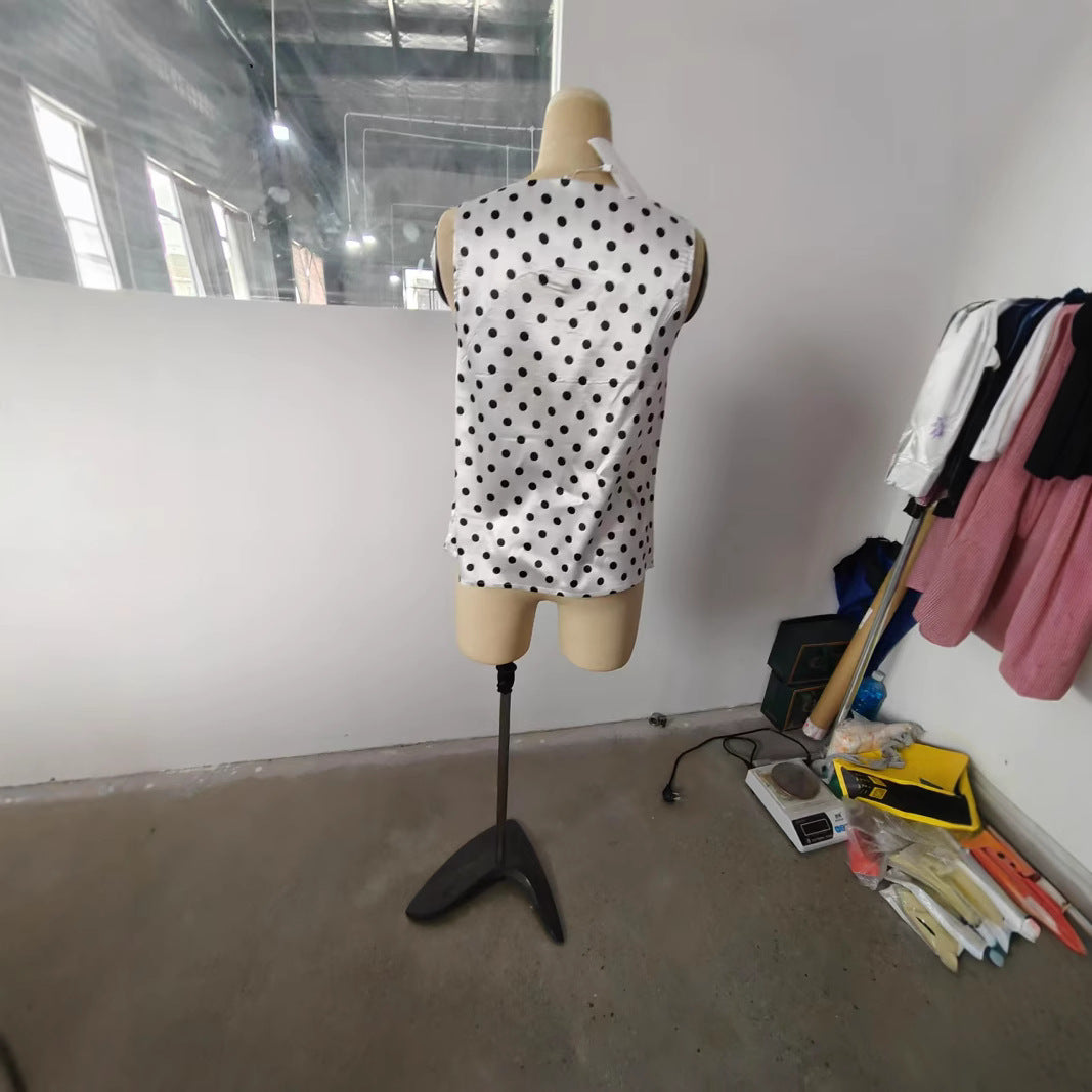 Women's Polka Dot Printed Slim Fit Sleeveless Tops