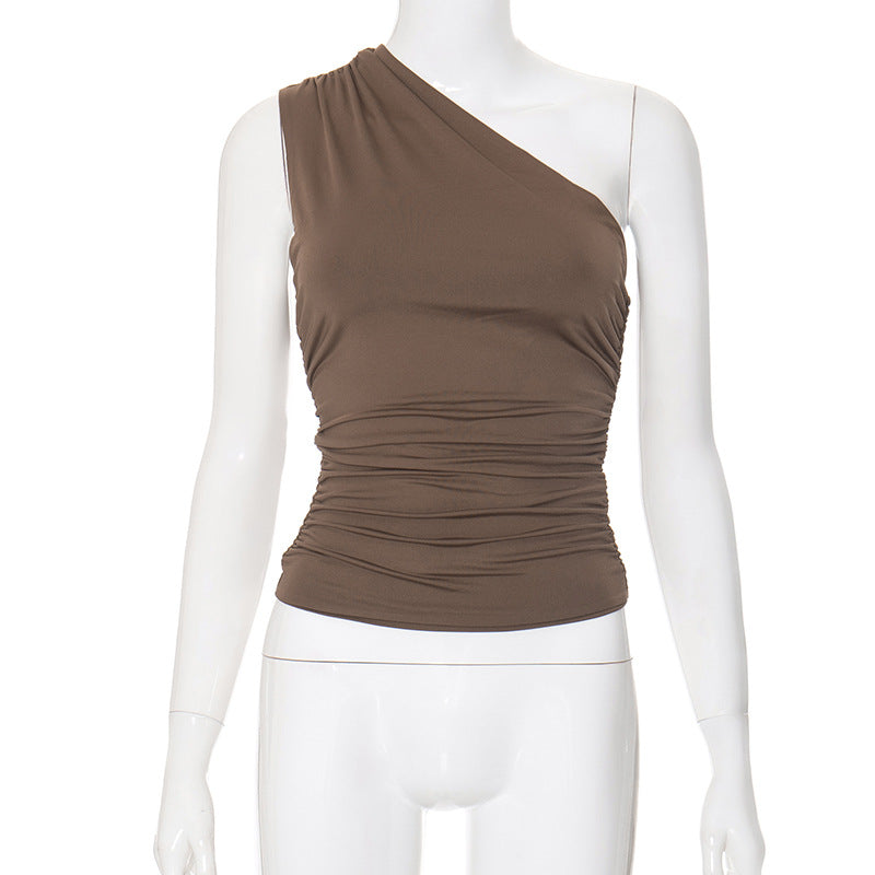 Women's Winter Solid Color Backless Pleated T-shirt Blouses