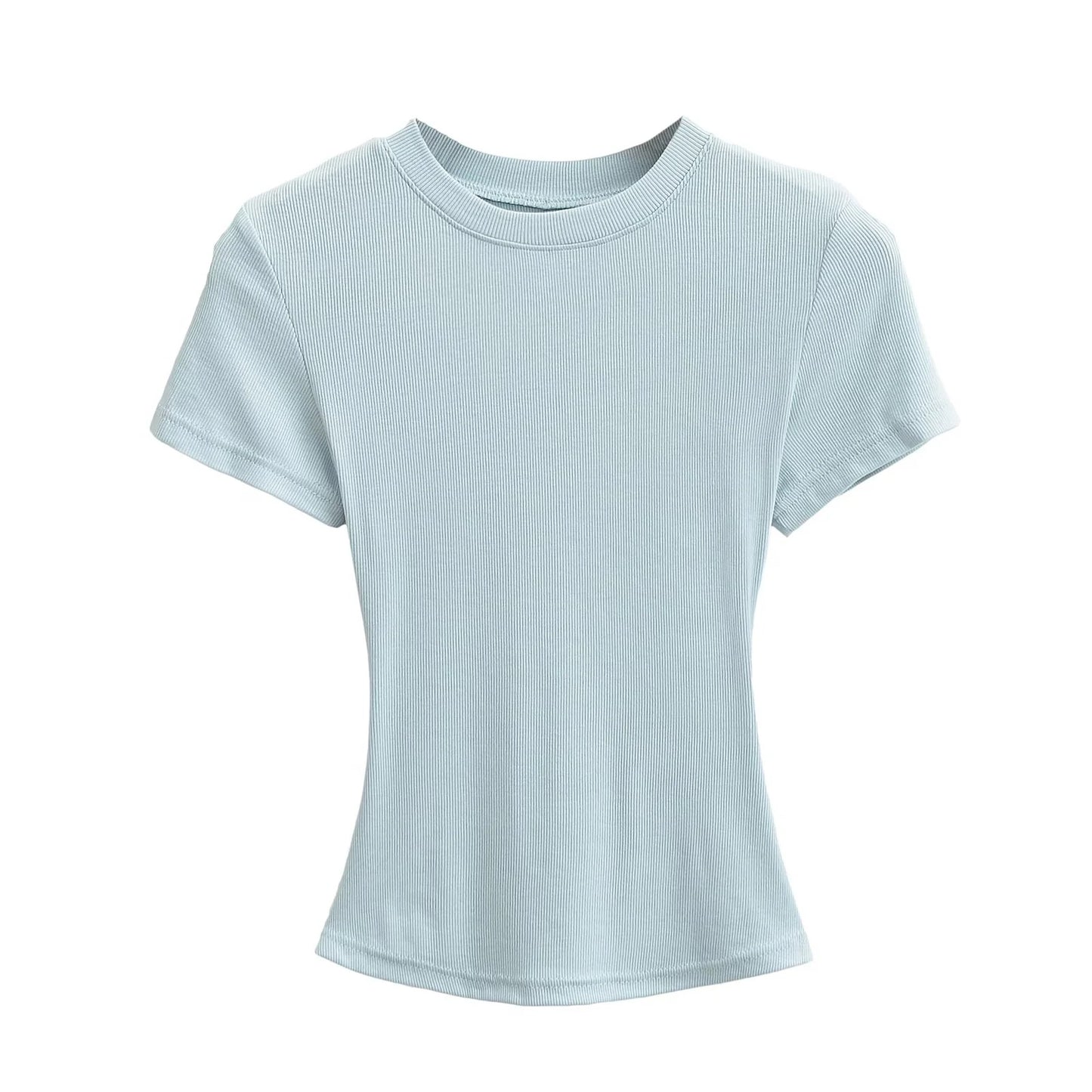 Women's Stretch Round Neck Thread T-shirt Summer High Waist Tight Blouses