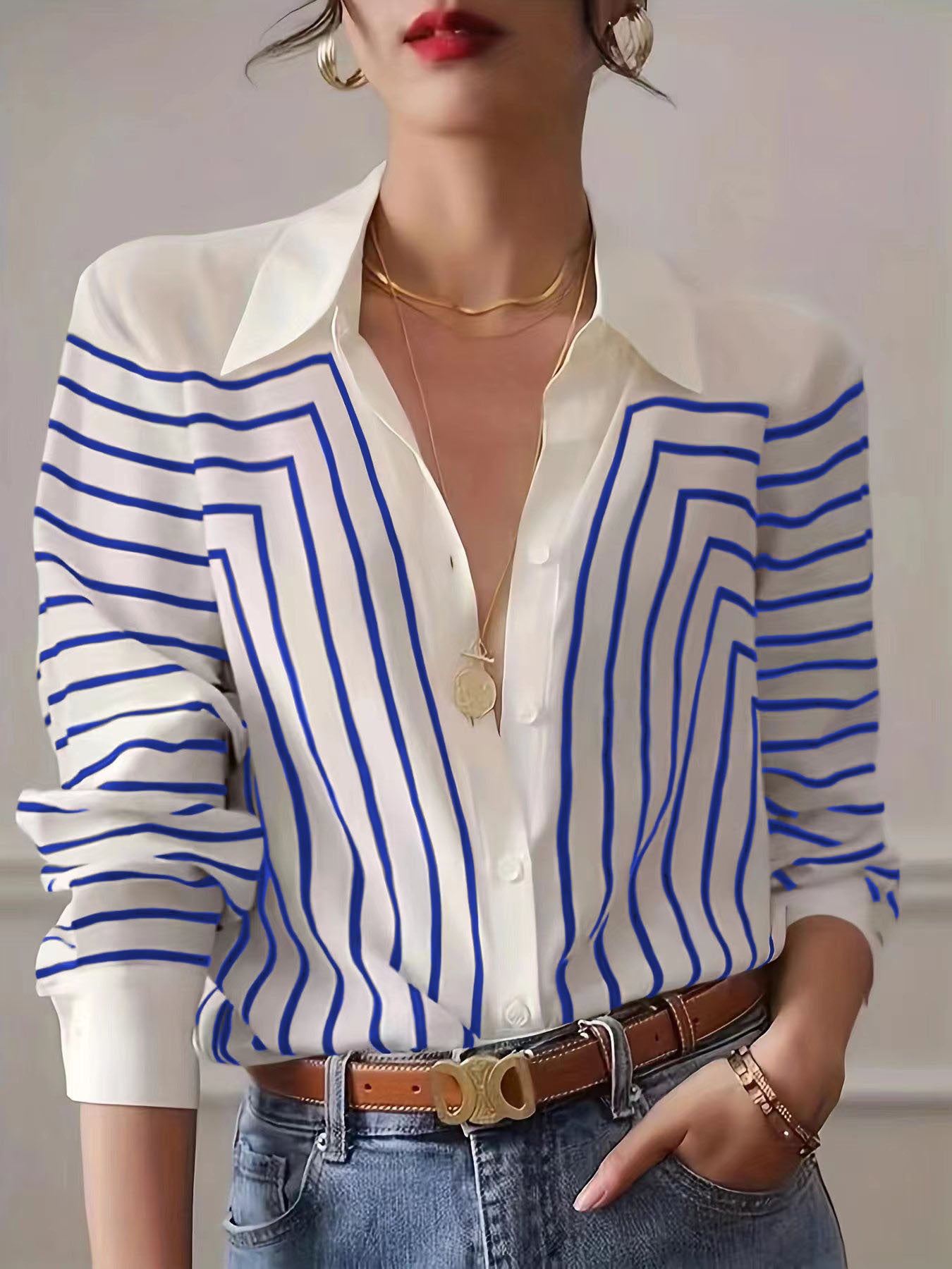 Women's Long Sleeve Loose Temperament Slimming Crepe Blouses
