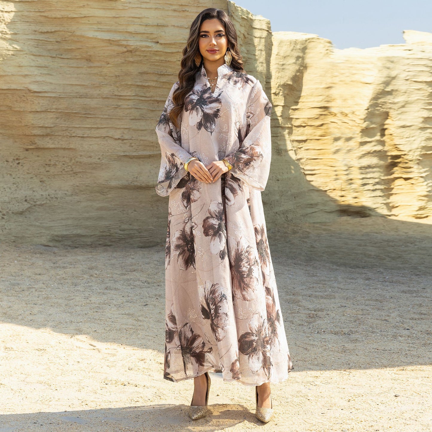 Women's Fashion Dress Arab Muslim Print Embroidered Clothing