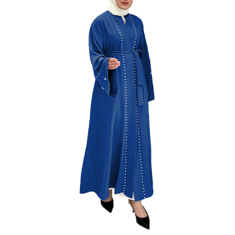 Fashion Solid Color Flared Sleeve Inlaid Pearl Clothing