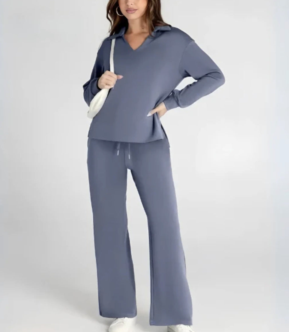 With Drawstring Design Elastic Waist Flared Suits