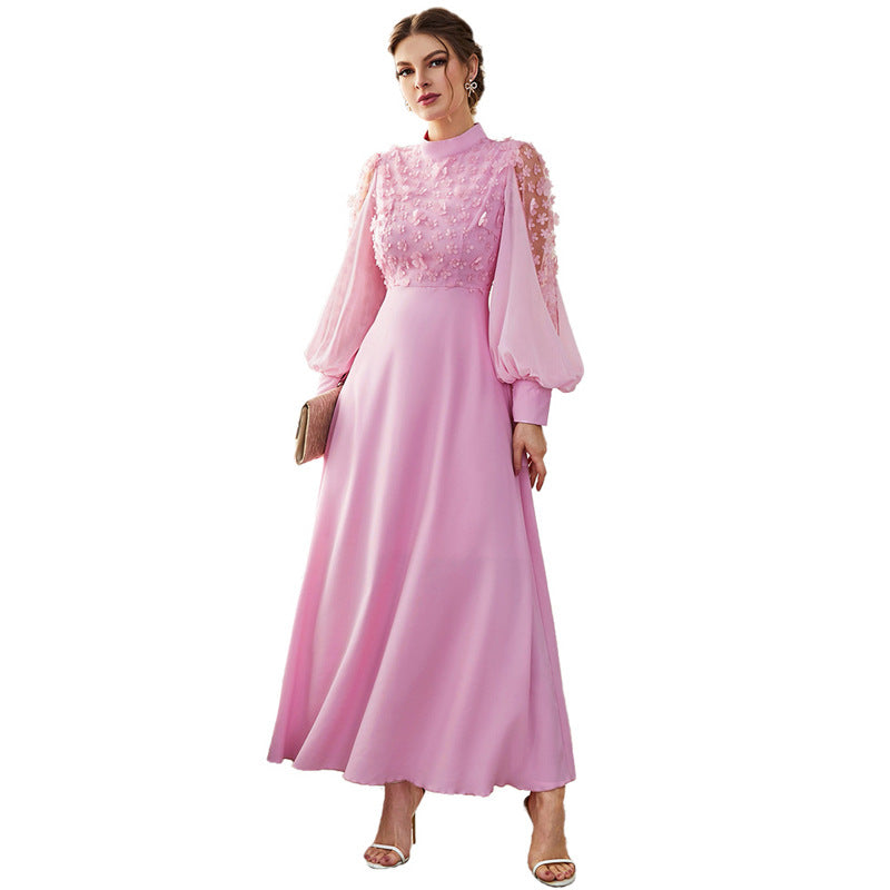 Women's Wear Applique Bubble Long Sleeve Big Dresses