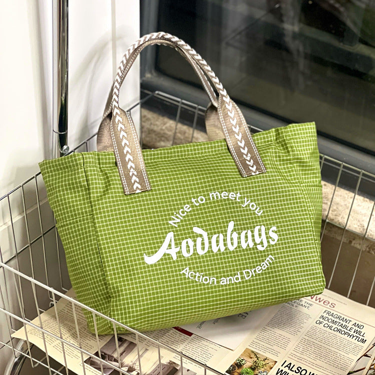 Niche Plaid Simple Letters Large Capacity Mummy Commuting Lunch Box Bags
