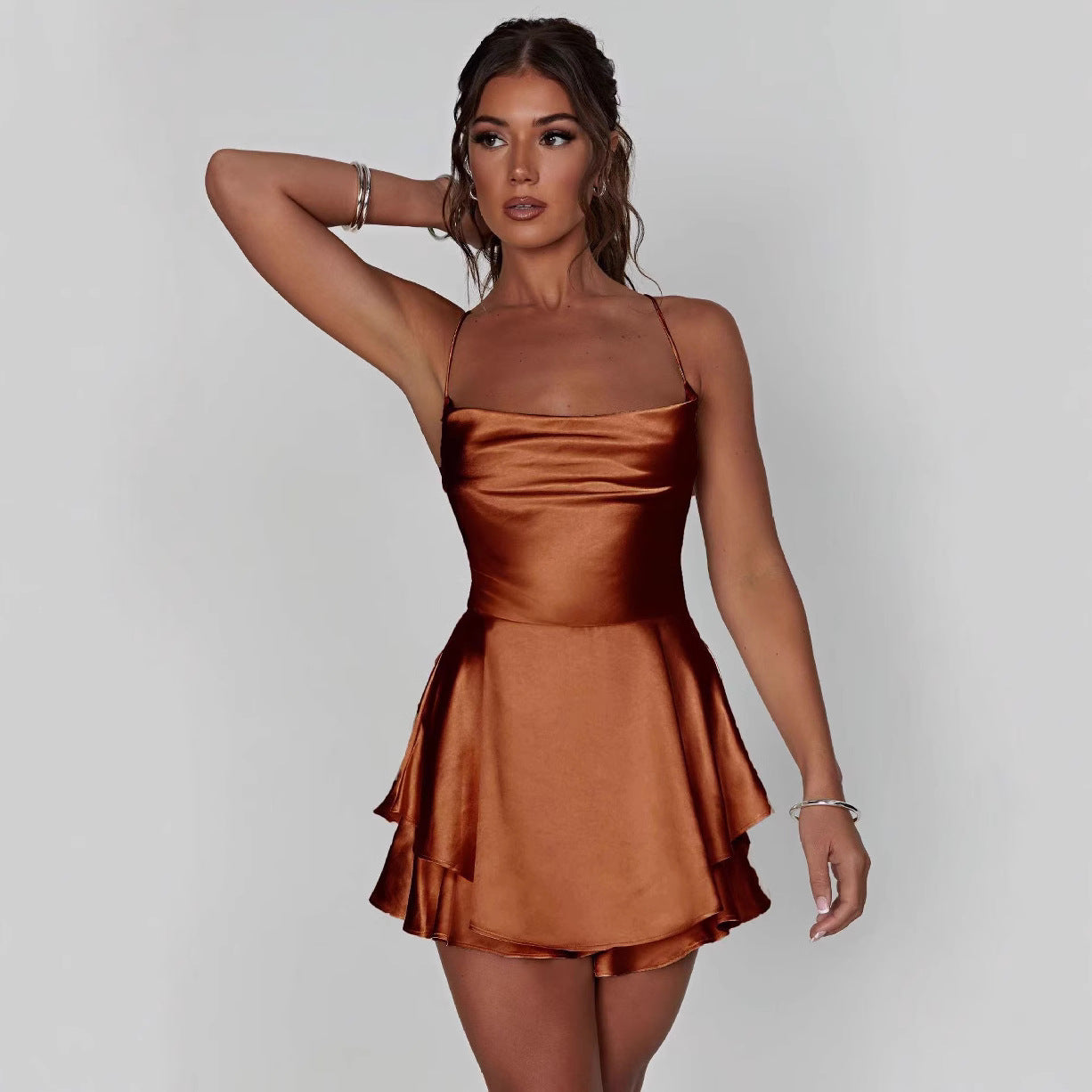 Women's Fashion Sexy Solid Color Sleeveless Halter Dresses