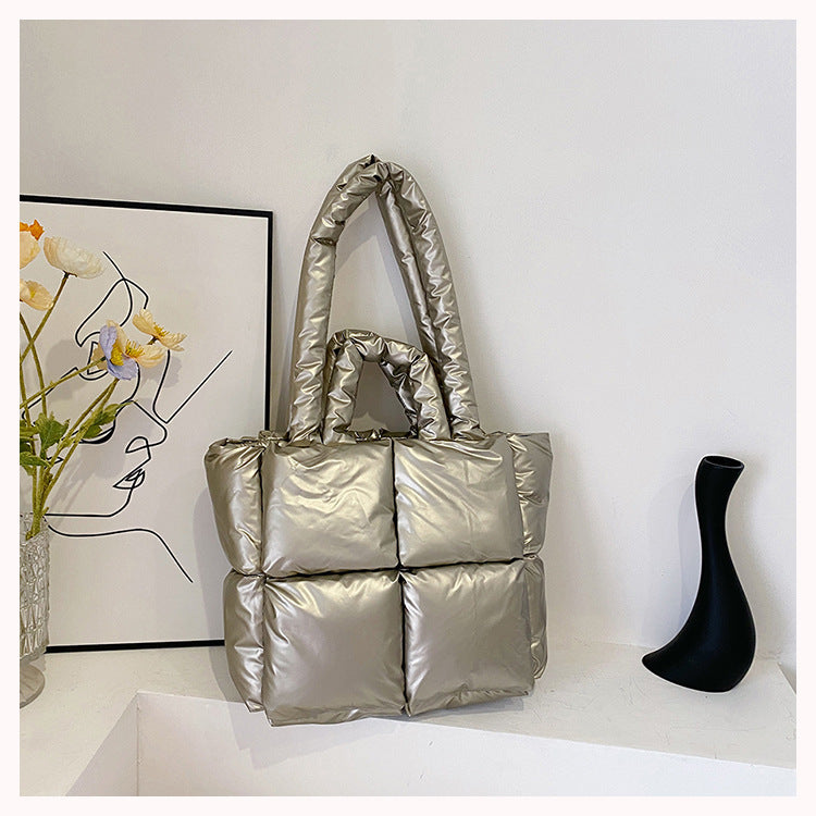 Women's Plaid Large Capacity Down Fashion Trendy Shoulder Bags