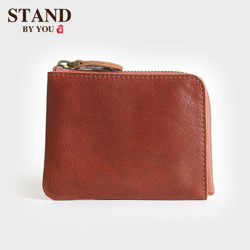 Women's & Men's Layer Cowhide Short Leather Zipper For Ladies Wallets