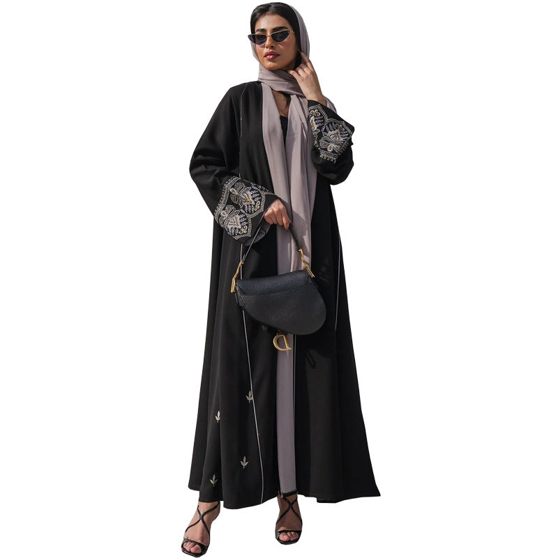 Muslim Fashion Embroidered Patchwork Shawl Dress Clothing